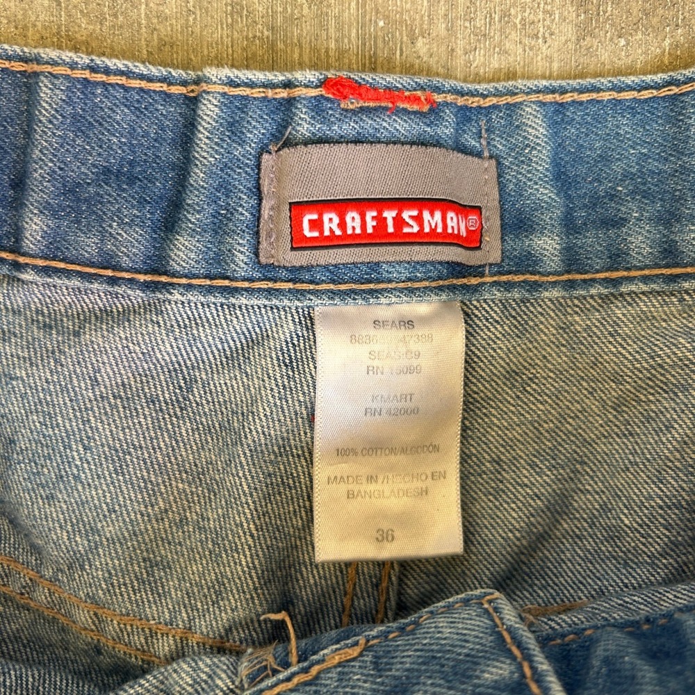 Craftsman Cargo Denim Shorts 36 Blue Vintage Y2K Baggy Workwear Skater Carpenter - Picture 3 of 6